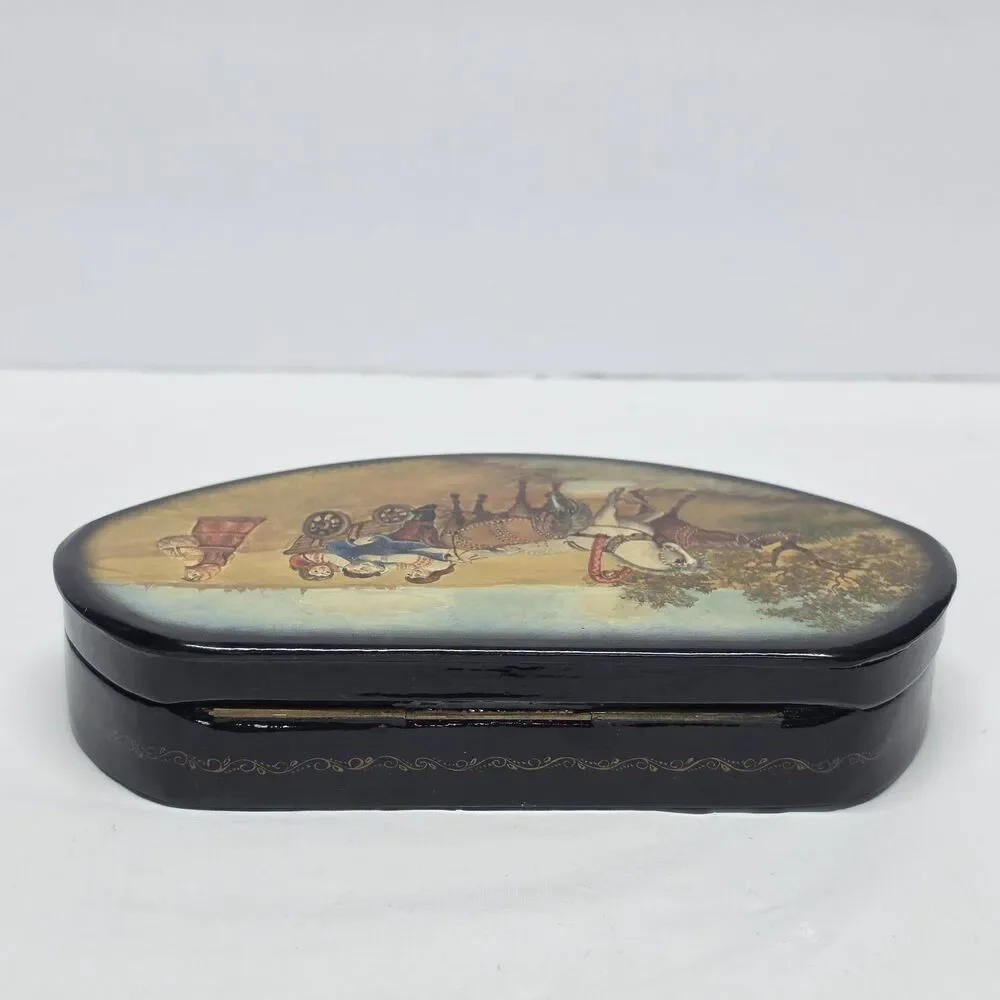 Vintage 90s Fedoskino Russian Lacquer Handpainted Box Summertime In Village